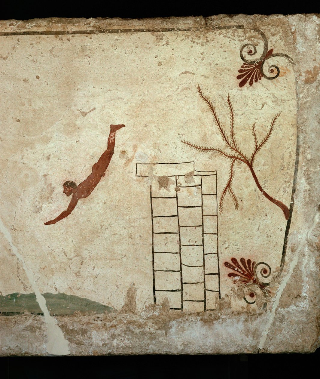 Taucher springt von einem Turm ins Meer, eine Allegorie von Erich Lessing