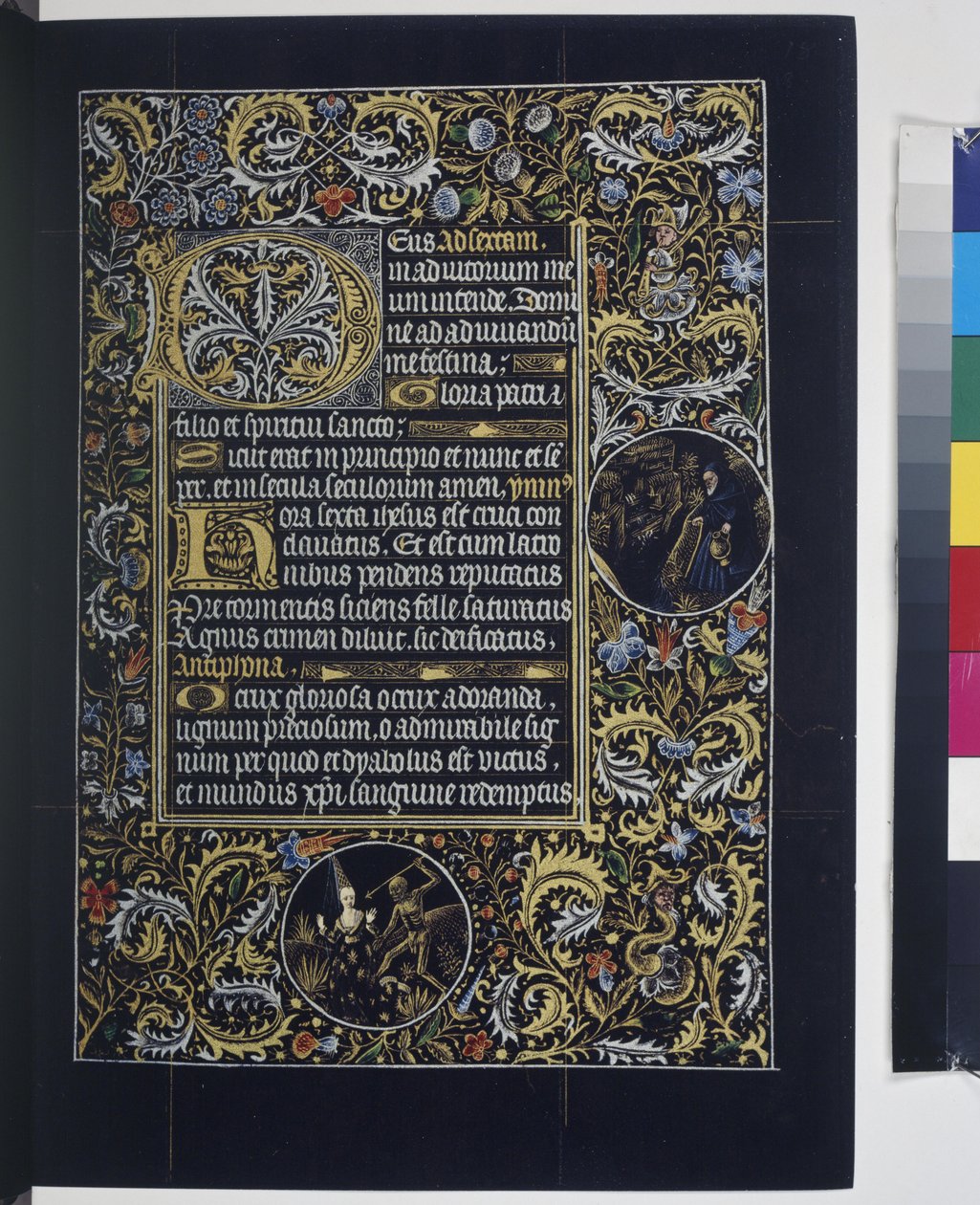 Vollseite: Text mit Initialen, mit Medaillons in den Rändern von Ranken, 3. Viertel des 15. Jahrhunderts von Erich Lessing