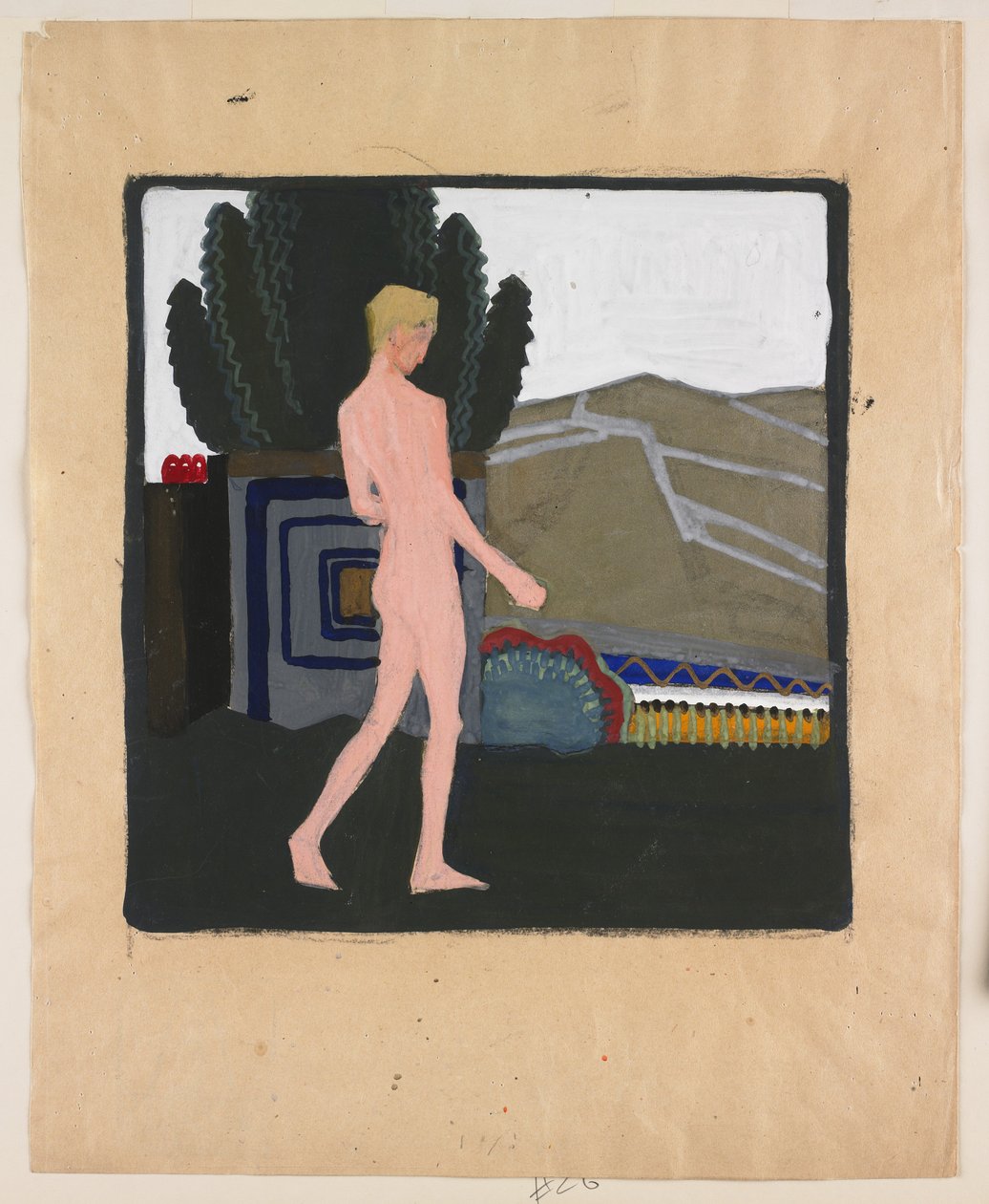 Stehender männlicher Akt in einer Landschaft, um 1914 von Erich Mallina