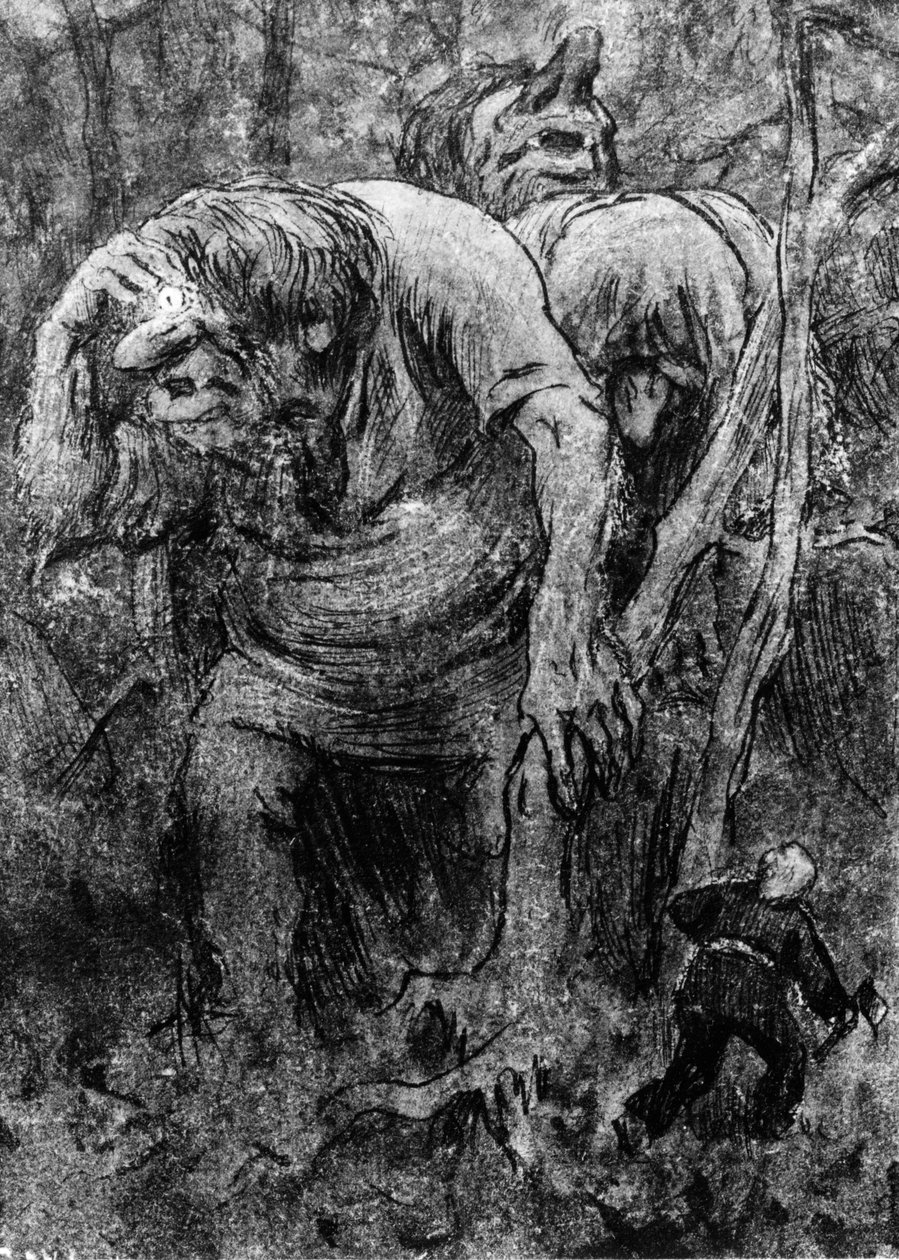 Die kleinen Jungen treffen die Trolle im Hedals-Wald von Erik Theodor Werenskiold