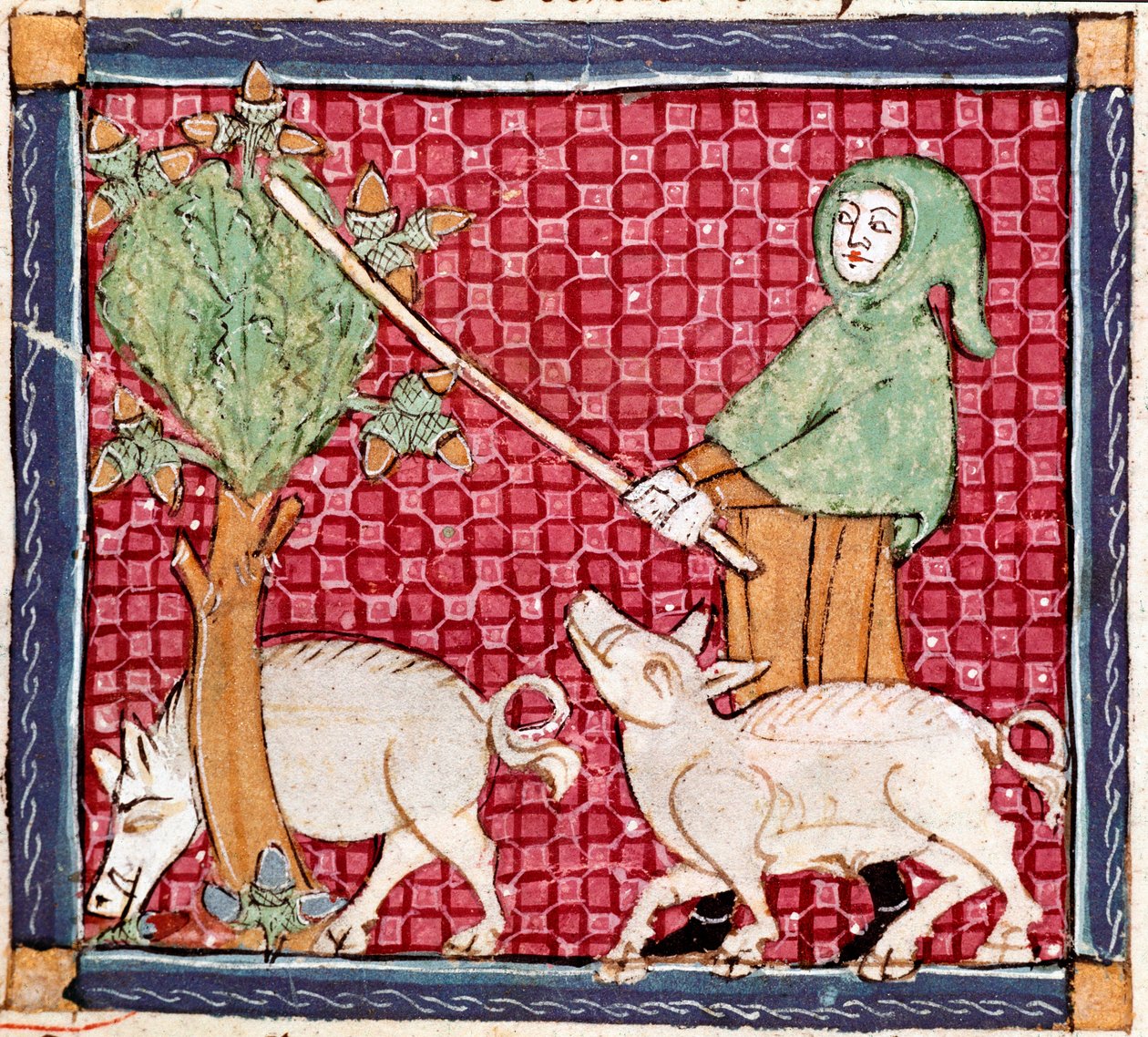 September: Schweine fressen Eicheln (Miniatur aus „Breviaire d