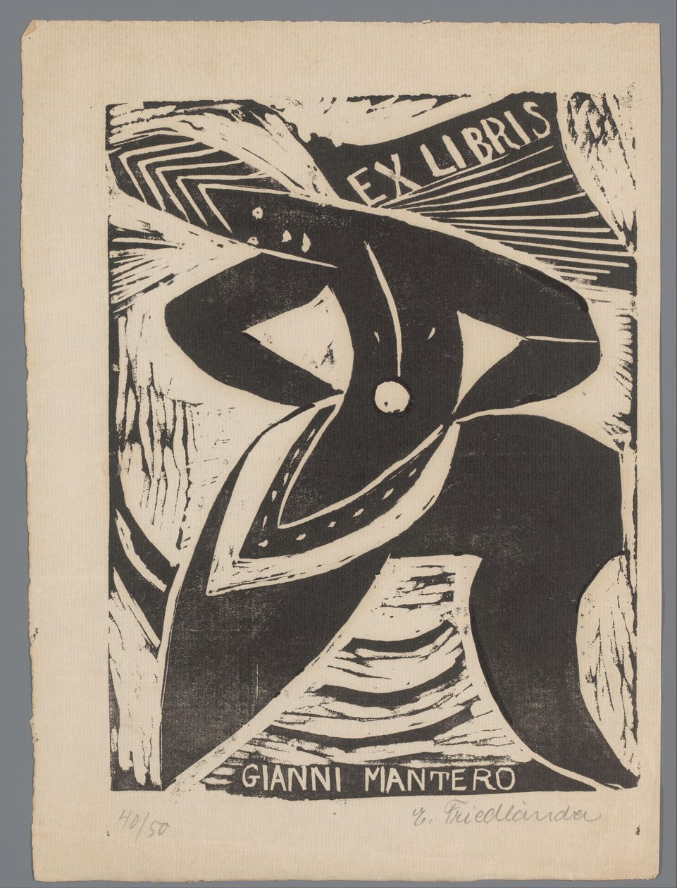 Ex Libris von Gianni Mantero von Erna Levy Friedländer (signed by artist)