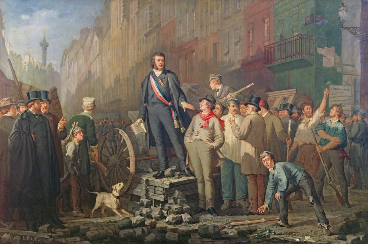 Alphonse Baudin auf der Barrikade von Faubourg Saint-Antoine, 3. Dezember 1851 von Ernest Louis Pichio