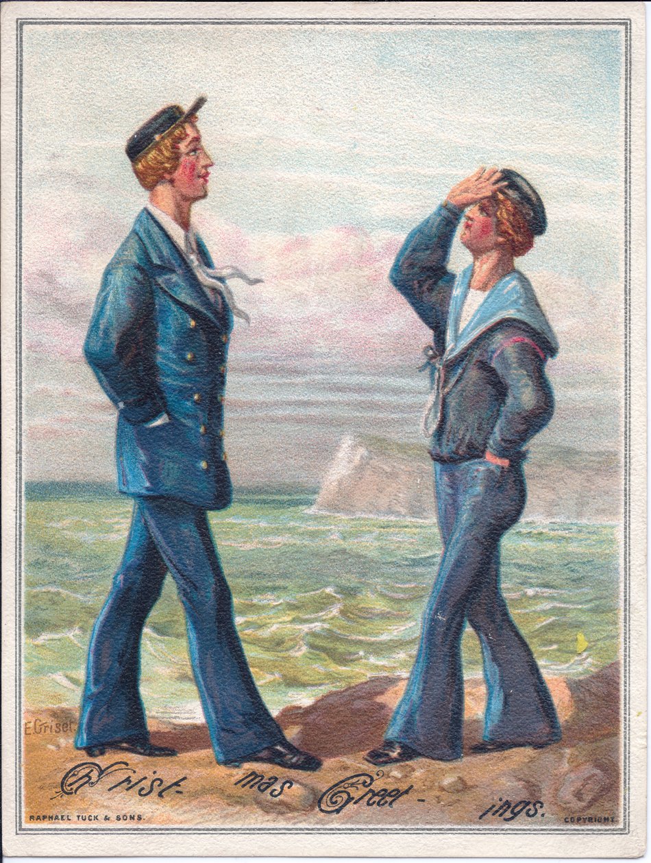 Eine viktorianische Weihnachtskarte von zwei Matrosen, die am Meer entlanggehen, ca. 1880 von Ernest Henry Griset
