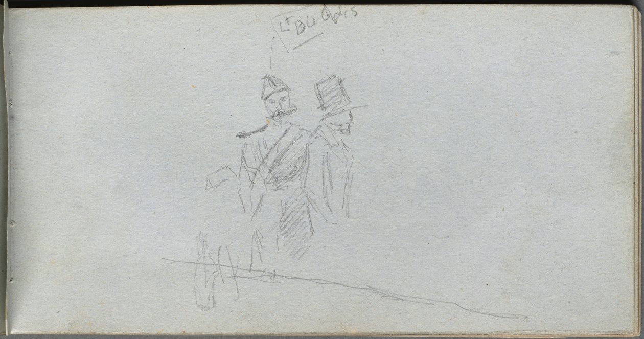 Skizzenbuch, Seite 38: Studie eines Soldaten und Figur mit Zylinder von Ernest Meissonier