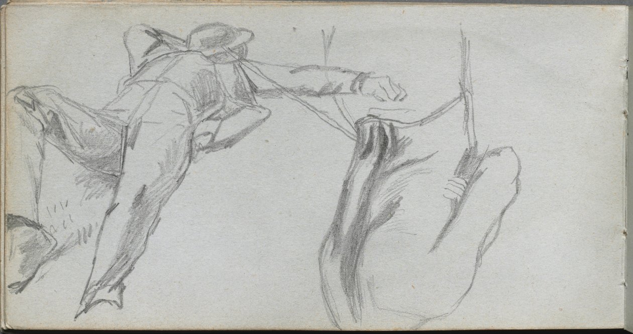 Skizzenbuch, Seite 58: Liegende Figur und Figur von hinten von Jean Louis Ernest Meissonier