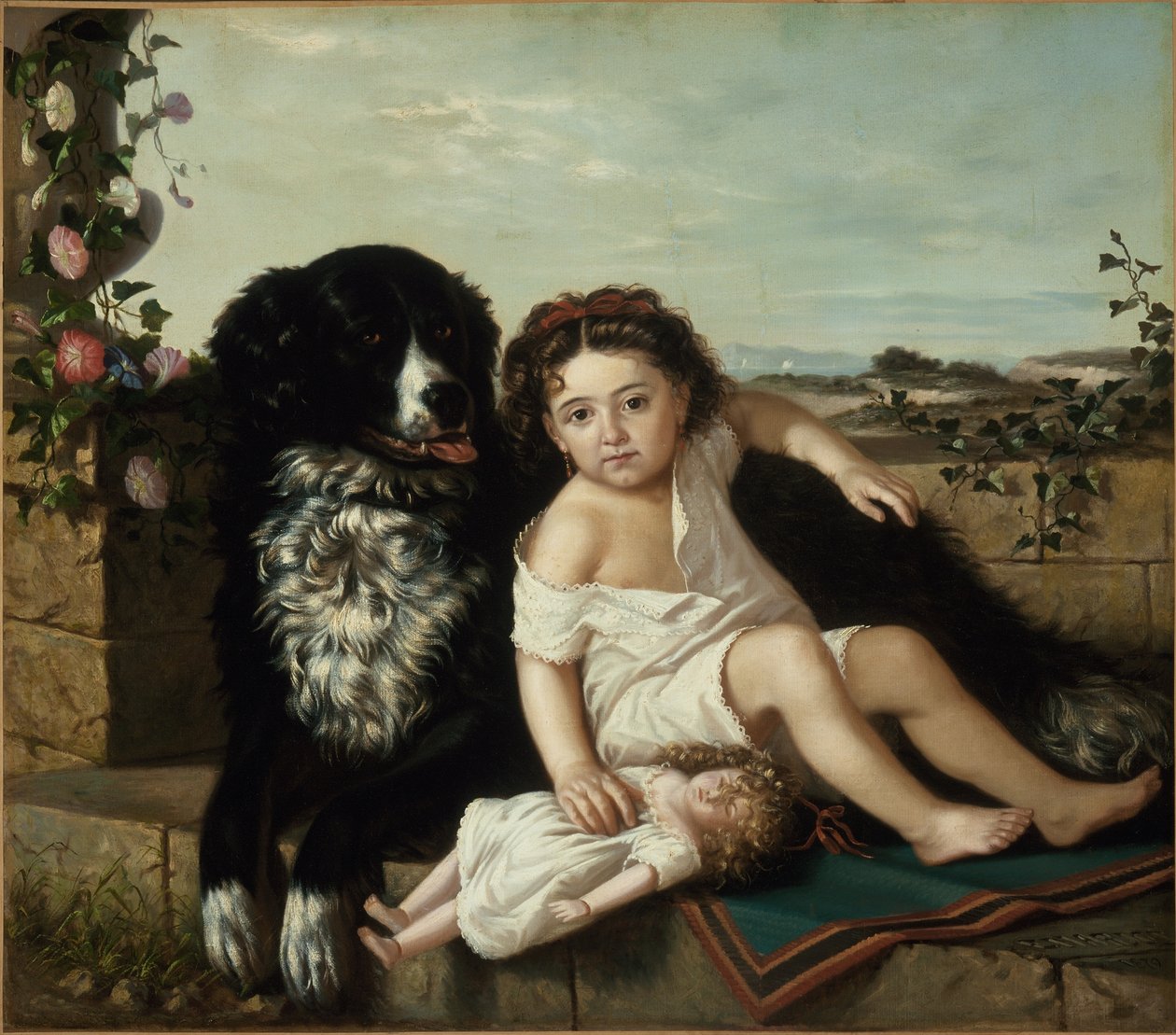 Porträt eines Mädchens mit einem Hund von Ernest Narjot