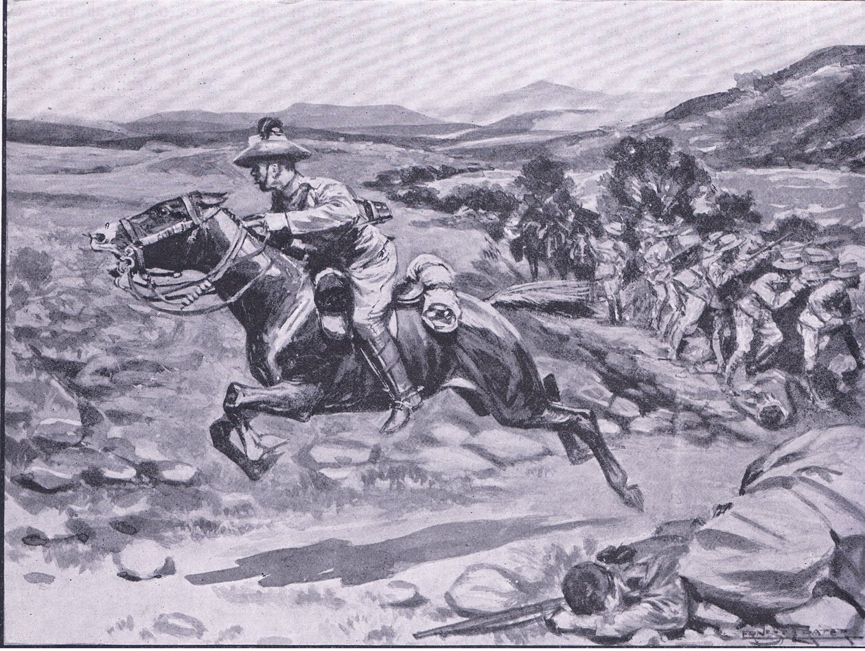 Die Gefangennahme der Leibwache: Leutnant Batemans gewagter Überfall, Illustration aus After Pretoria: The Guerilla War, 1902 von Ernest Prater