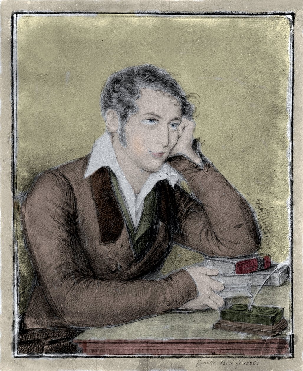Risorgimento: Porträt des Patrioten, Philosophen und politischen Denkers Carlo Cattaneo (1801-1869) Zeichnung von Ernesta Bisi von Ernesta Legnani