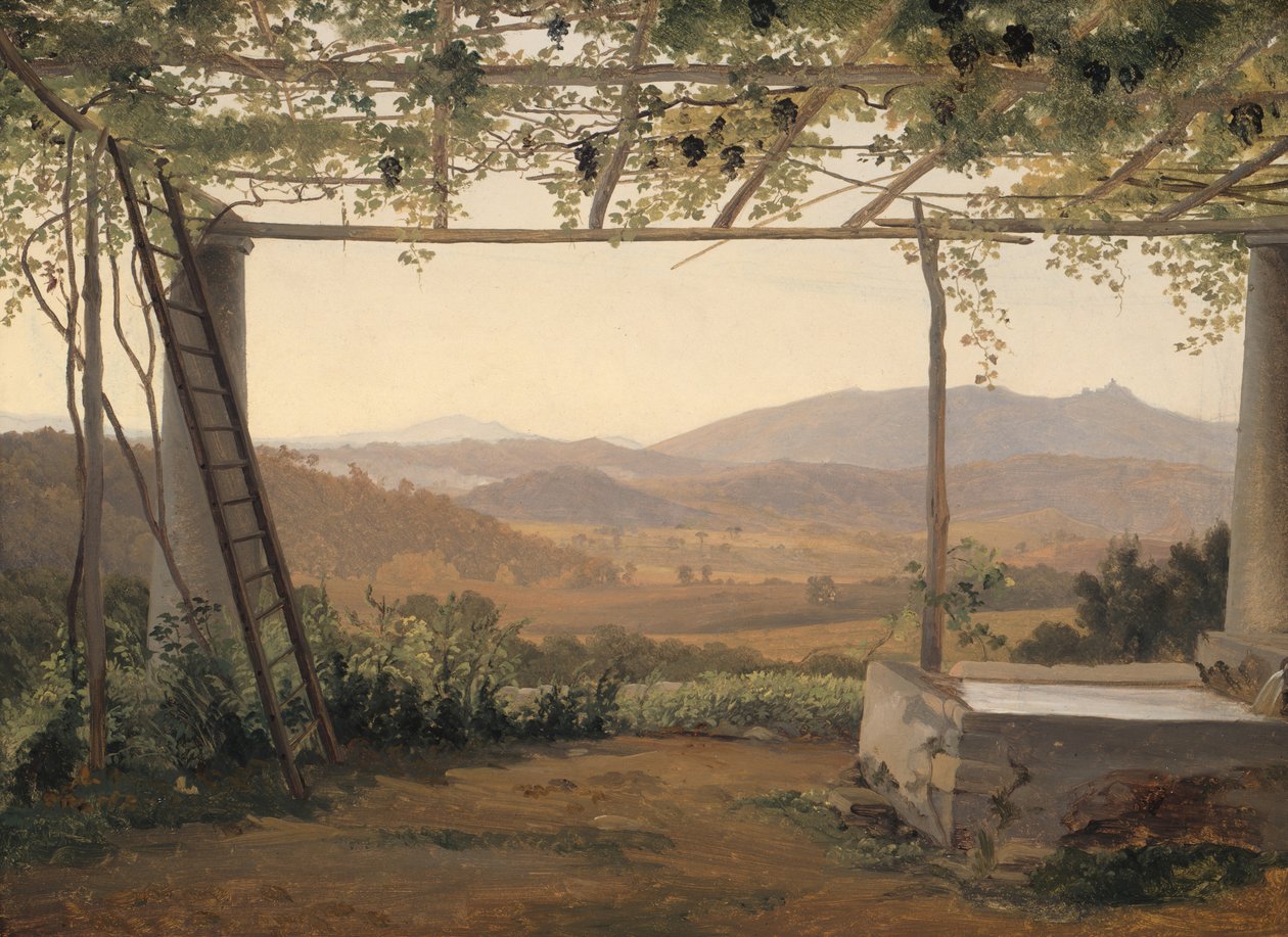 Brunnen und Pergola in Italien, 1830-35 von Ernst Christian Frederik Petzholdt
