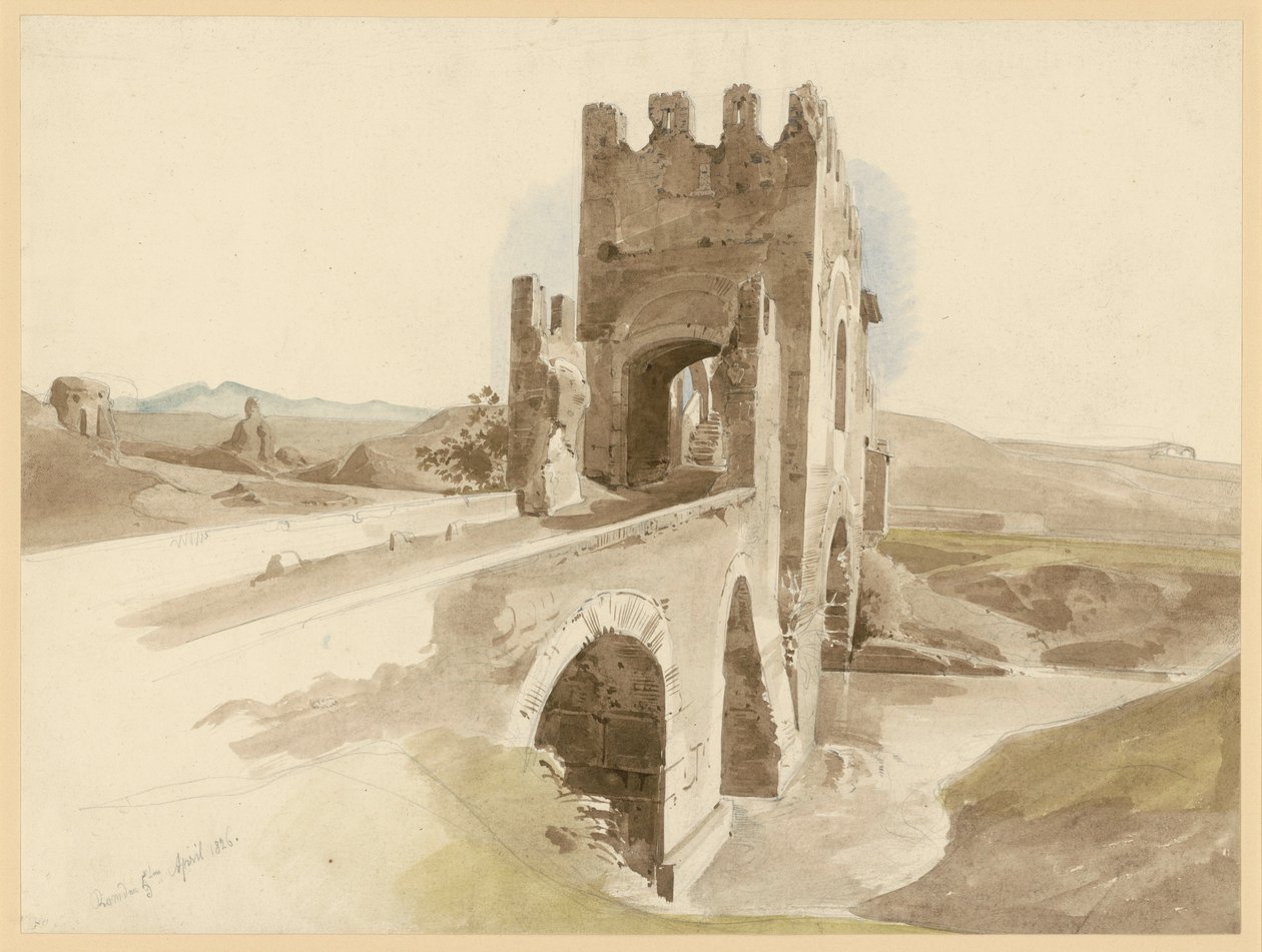 Die Campagna mit steinerner Tiberbrücke bei Rom von Ernst Fries