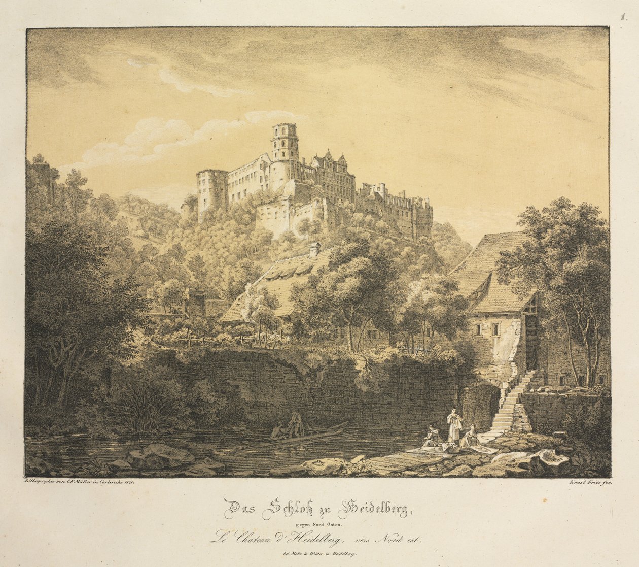 Sechs Ansichten des Heidelberger Schlosses: Ostwärts, 1820 von Ernst Fries