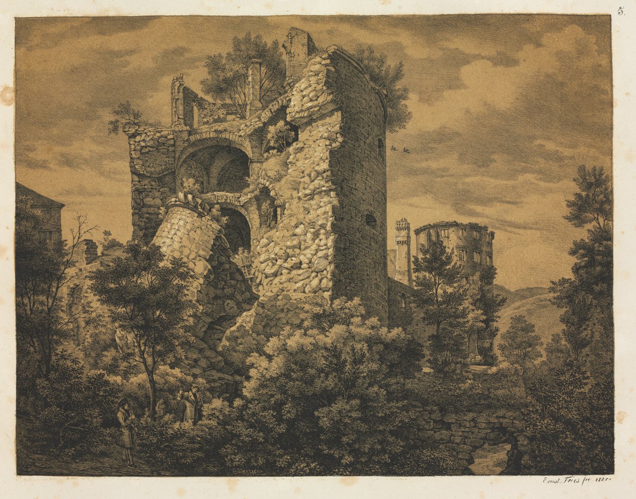 Sechs Ansichten des Heidelberger Schlosses: Turm, 1820 von Ernst Fries