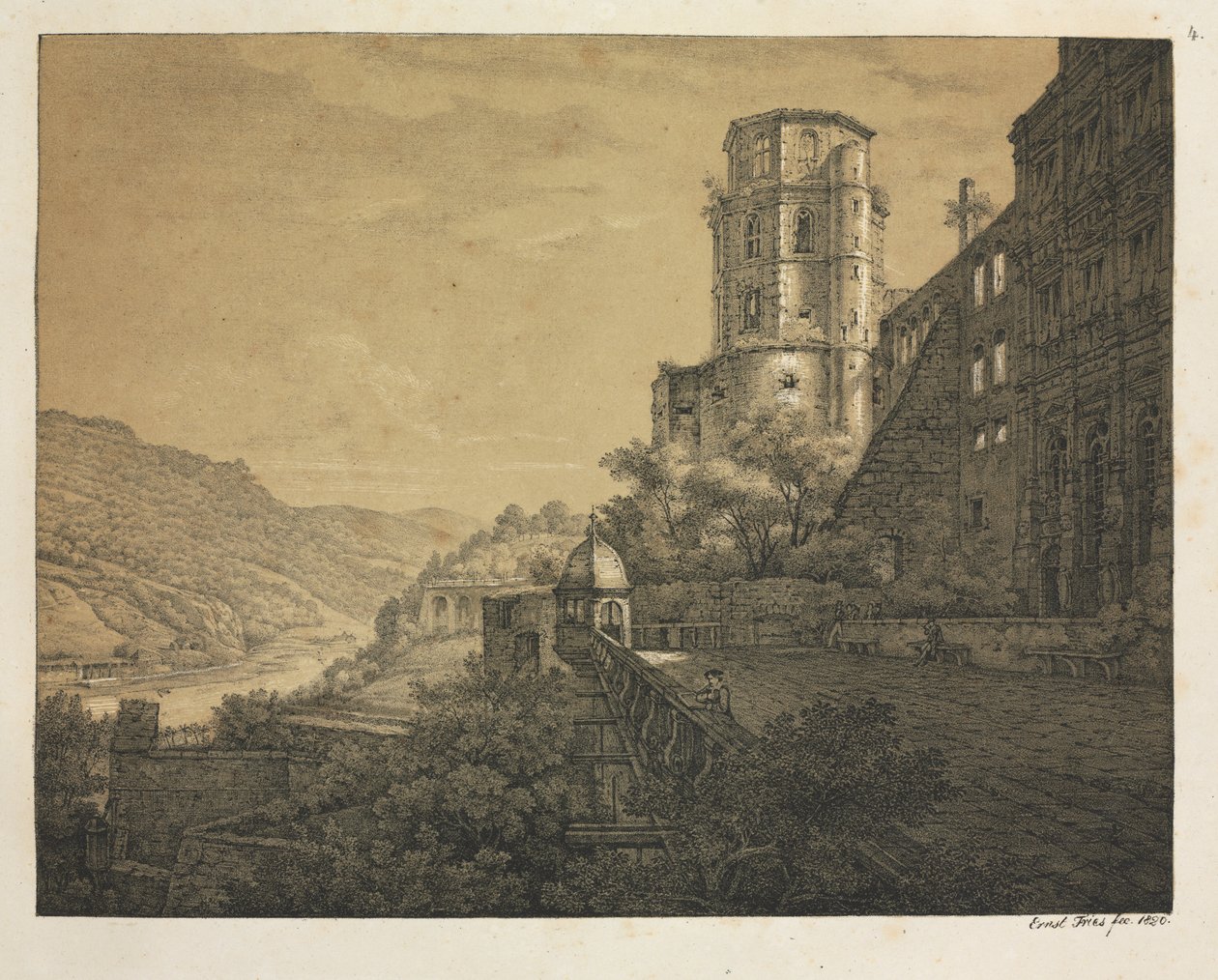Sechs Ansichten des Heidelberger Schlosses: Hof am Eingang von Ernst Fries