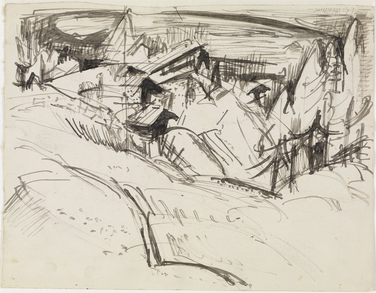 Alp mit Hütten und Tannen von Ernst Ludwig Kirchner