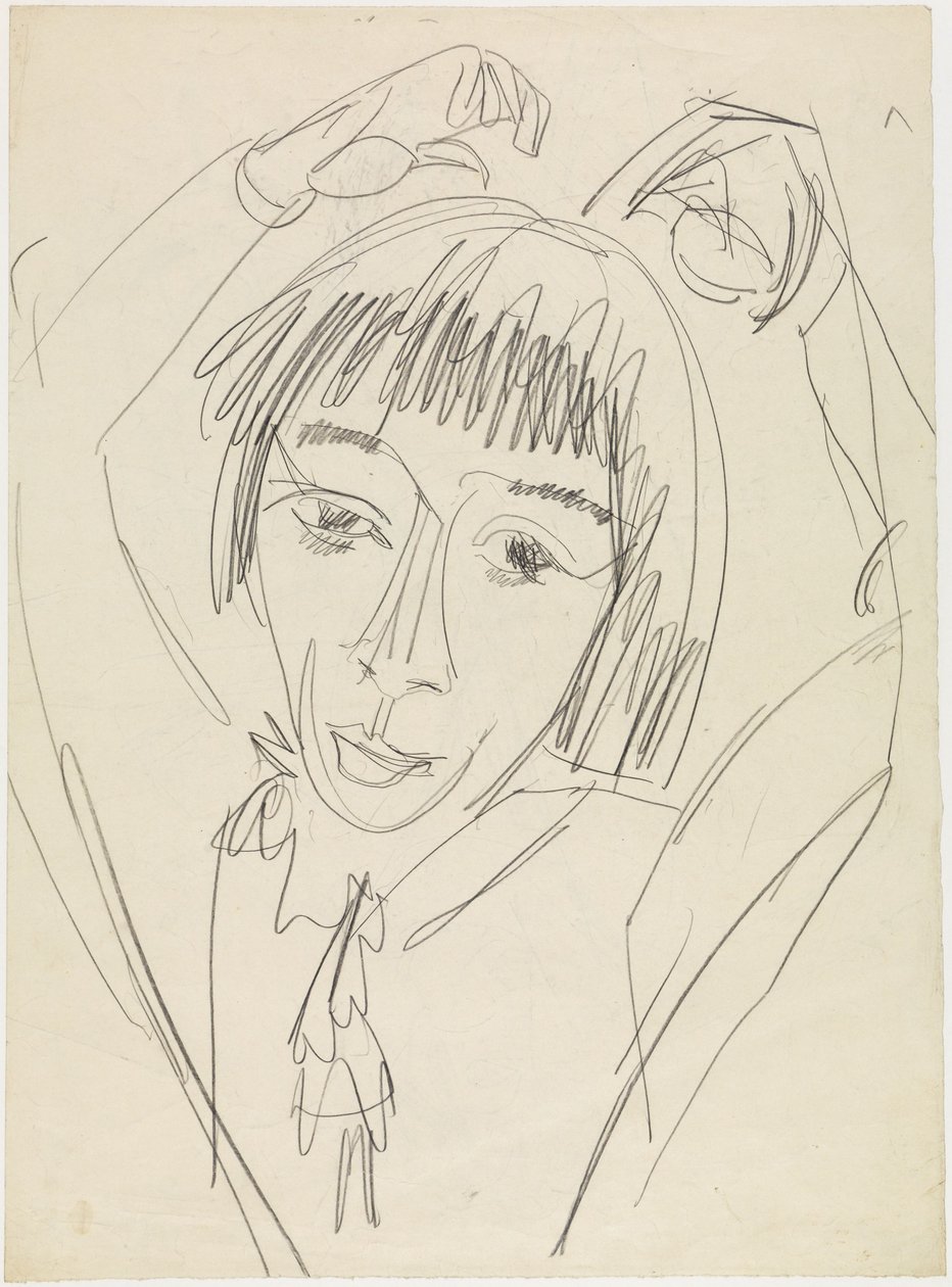 Brustbild Gerda mit erhobenen Armen von Ernst Ludwig Kirchner