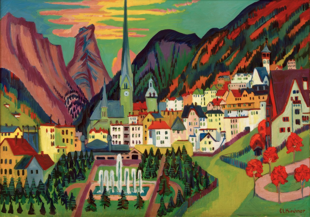 Davos mit Kirche. Davos im Sommer von Ernst Ludwig Kirchner