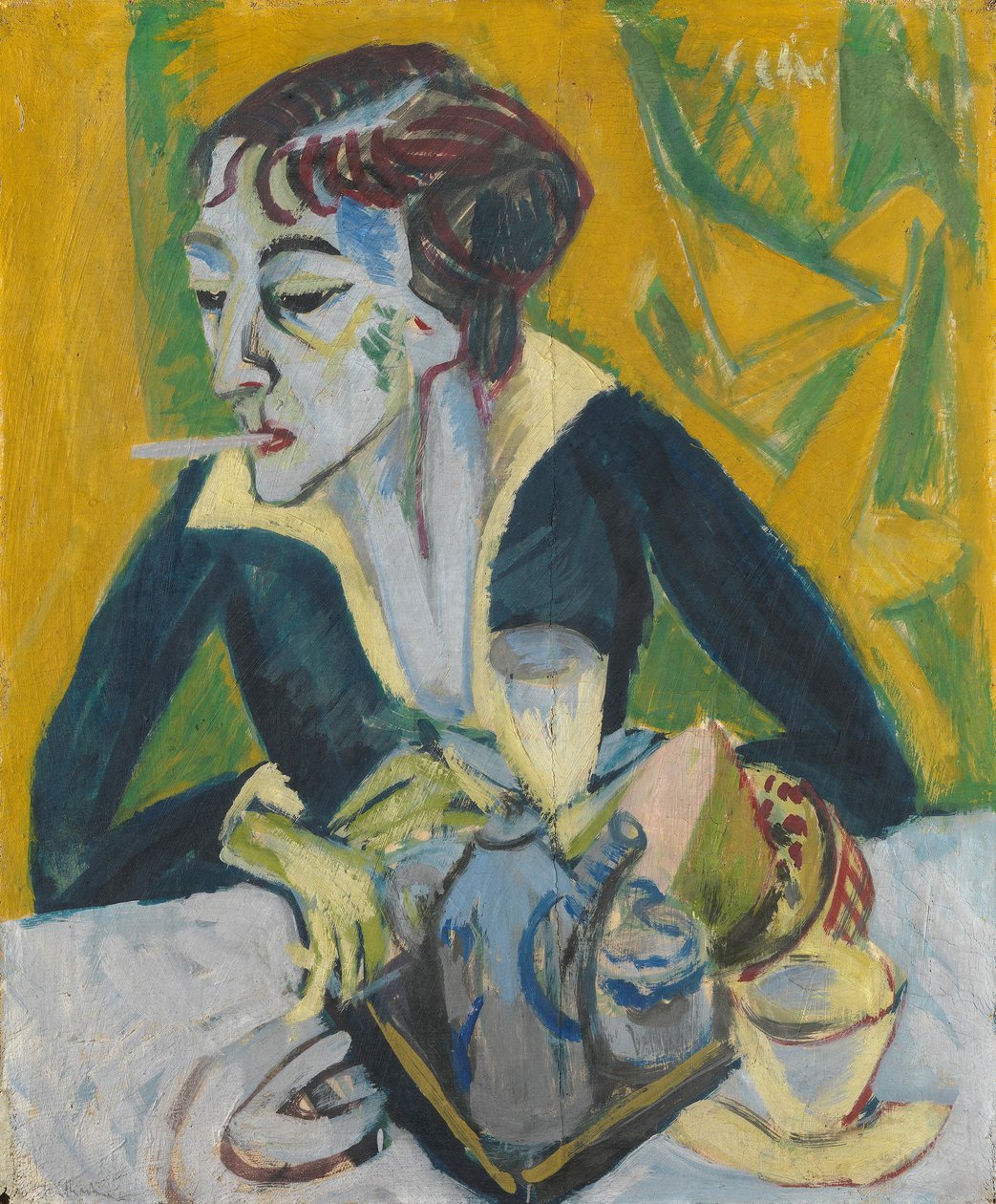 Erna mit Zigarette (Ernaporträt in Blau) von Ernst Ludwig Kirchner