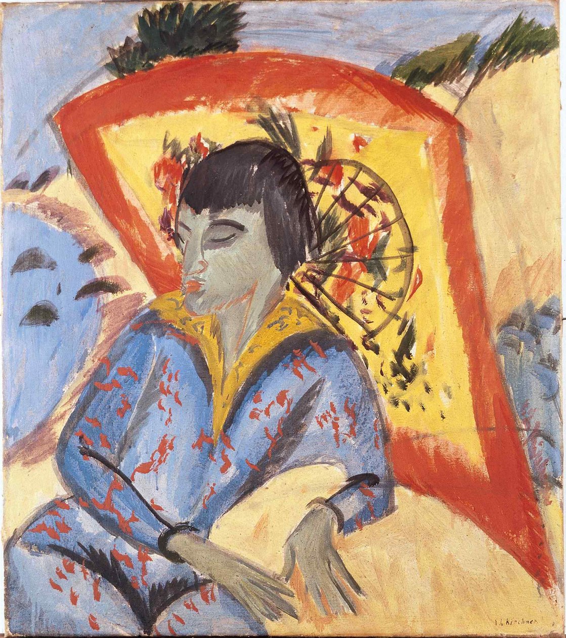 Erna mit japanischem Regenschirm, 1913 von Ernst Ludwig Kirchner