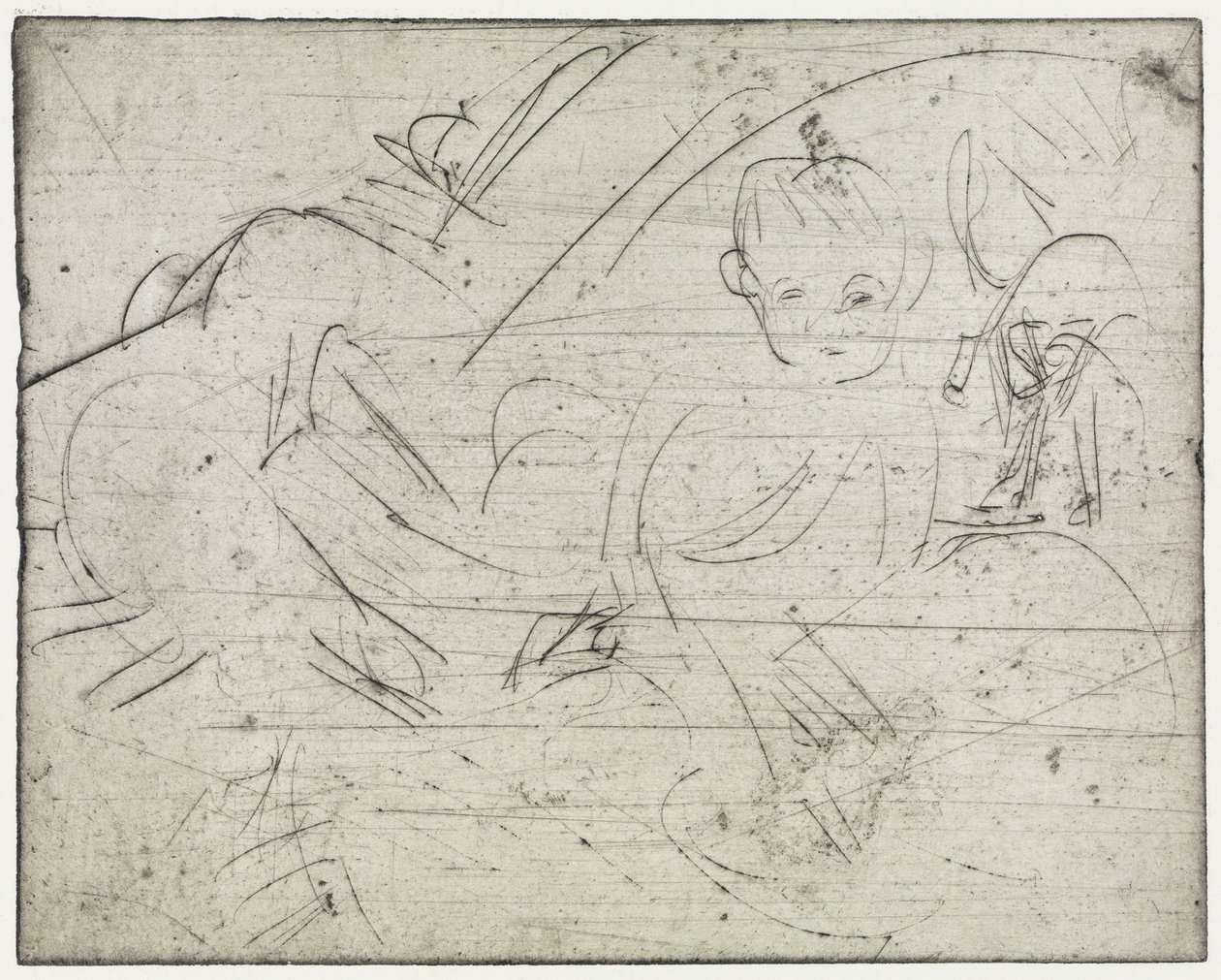 Kinder mit japanischem Sonnenschirm/Liegender Junge und Katze von Ernst Ludwig Kirchner