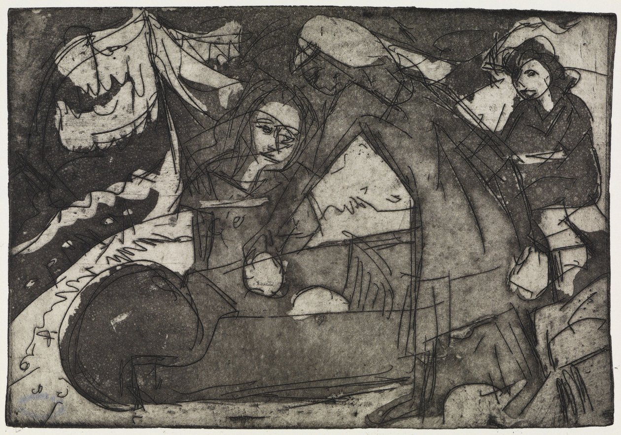 Mädchen mit zwei Kindern/Kinder mit Schubkarre von Ernst Ludwig Kirchner