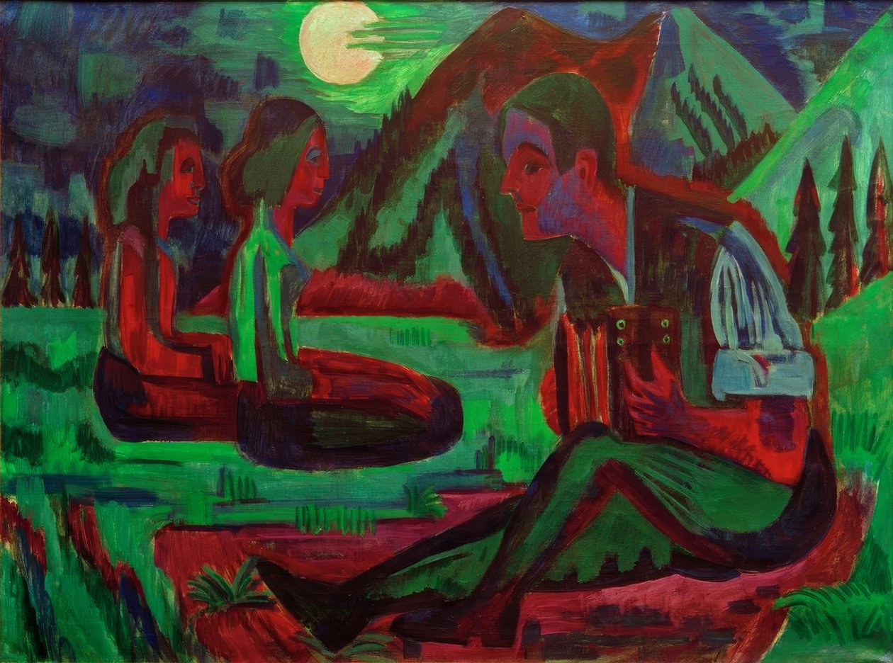 Mondnacht; Handorgler in Mondnacht von Ernst Ludwig Kirchner