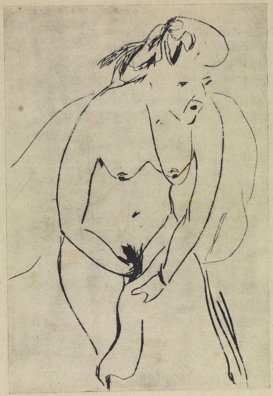 Sich abtrocknende Badende mit Handtuch und Halskette von Ernst Ludwig Kirchner