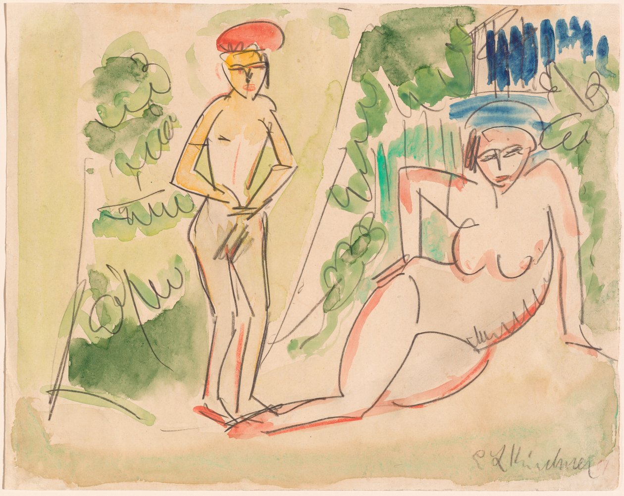 Zwei Badende nahe dem Wald von Ernst Ludwig Kirchner