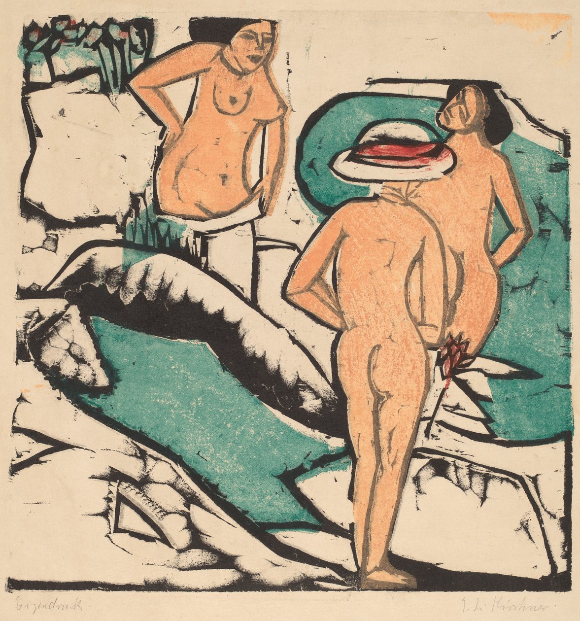 Frauen baden zwischen weißen Steinen, 1912 von Ernst Ludwig Kirchner