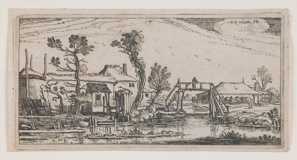 Bauernhof hinter einem Kanal, aus der Serie „Zehn längliche Landschaften“ von Esaias van de Velde