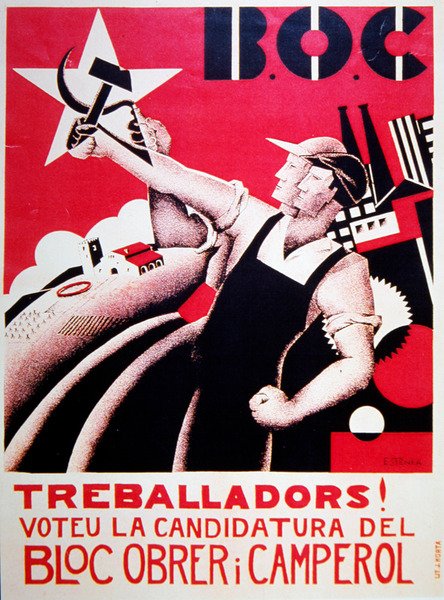 Wahlplakat für Bloc Obrer i Camperol (BLOC) ca. 1935 von Estenka Estenka