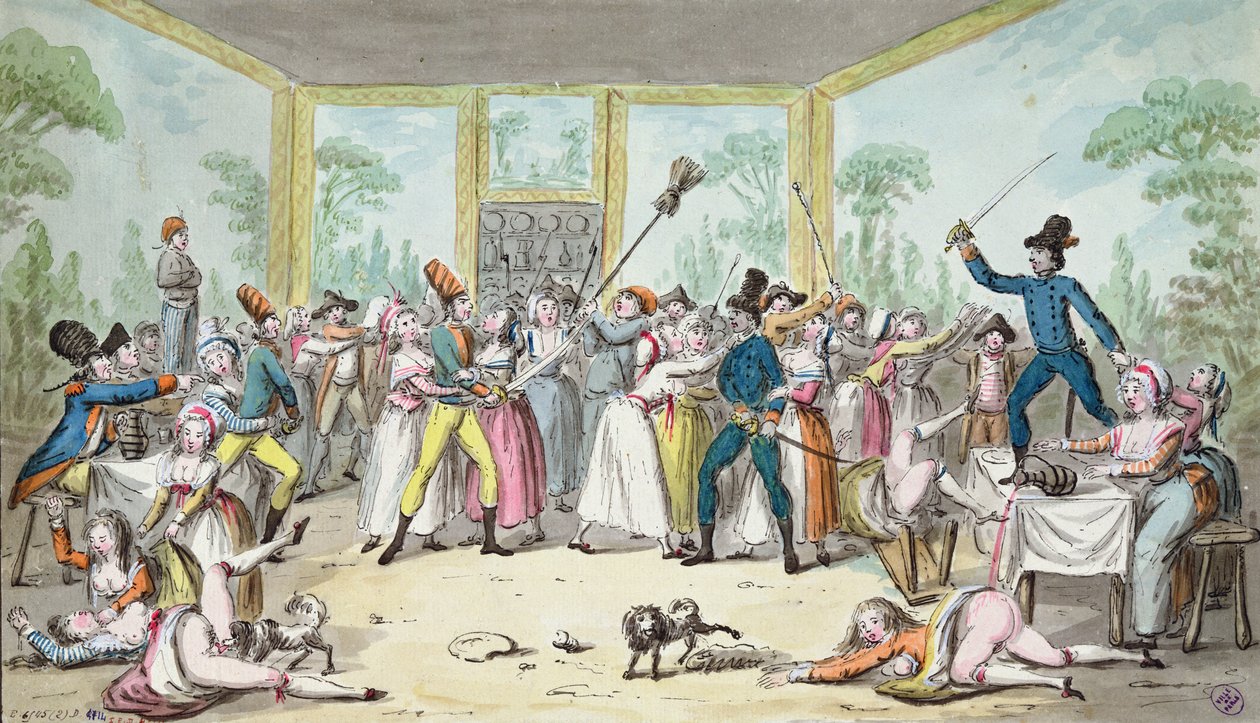 Aufruhrszene in einer Taverne während der Französischen Revolution, ca. 1789 von Etienne Bericourt