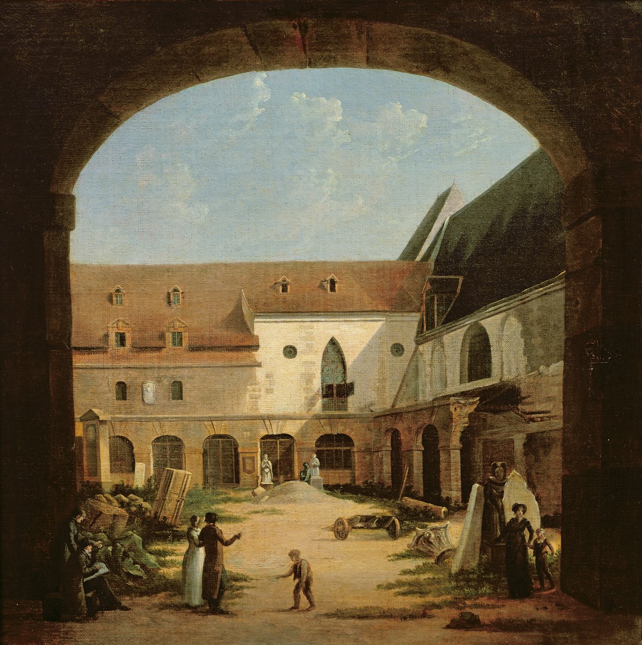 Der Klosterhof der Petits-Augustins in Paris, ca. 1818 von Etienne Bouhot
