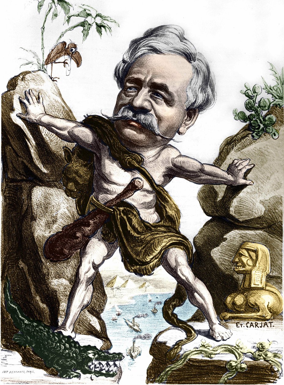 Ferdinand de Lesseps (1805-1894), französischer Diplomat und Verwalter am Suezkanal. Karikatur von Carjat. von Etienne Carjat