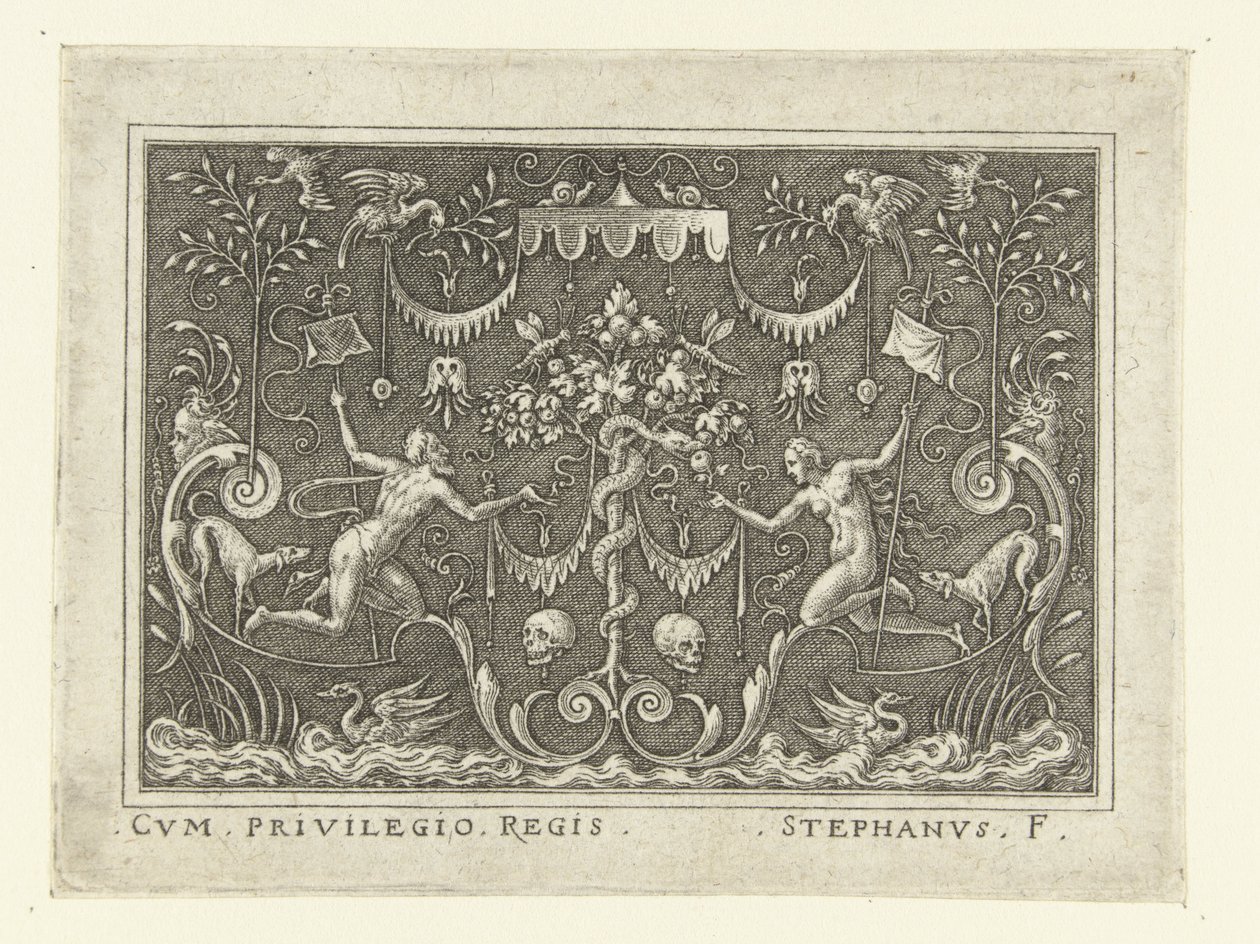 Der Sündenfall (Dekorationen mit Szenen aus dem Alten Testament in einer grotesken Umrahmung) von Etienne Delaune