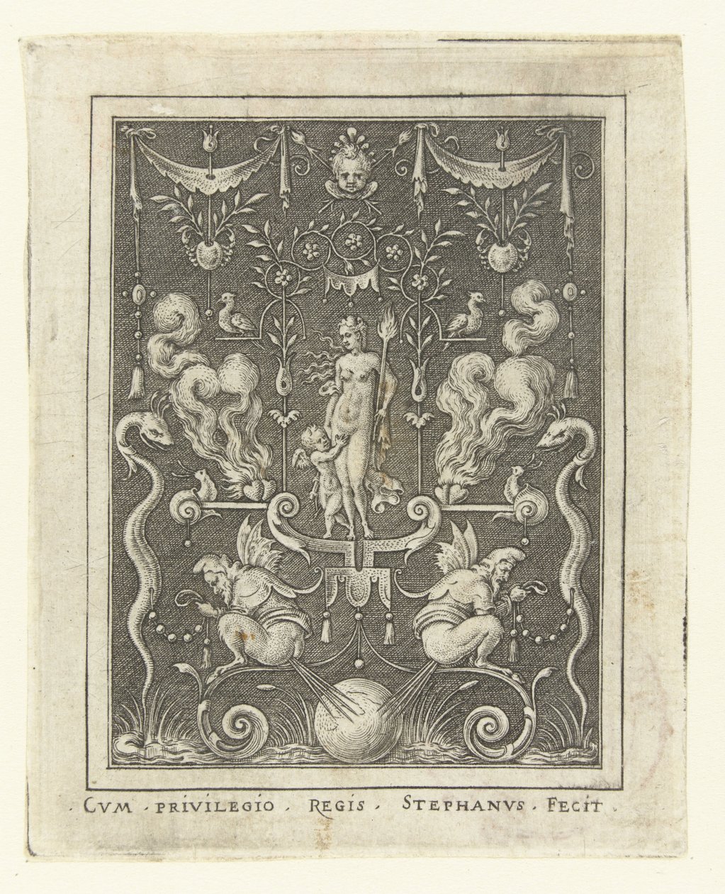 Venus mit Amor zwischen vier brennenden Herzen von Etienne Delaune