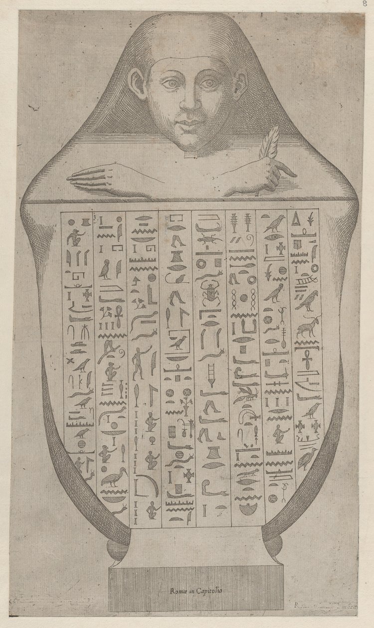 Speculum Romanae Magnificentiae: Gesicht einer ägyptischen Kanopenvase, spätes 16. bis frühes 17. Jahrhundert von Etienne DuPérac.