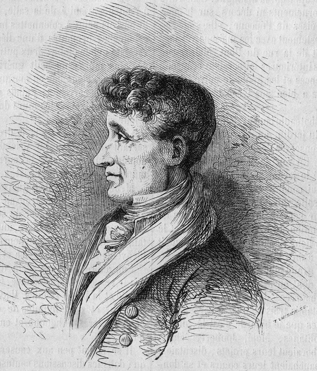 Porträt von Joseph Joubert (1754-1824), französischer Schriftsteller. Gravur von Bocour in „Le Magasin pittoresque“ von Etienne Gabriel Bocourt