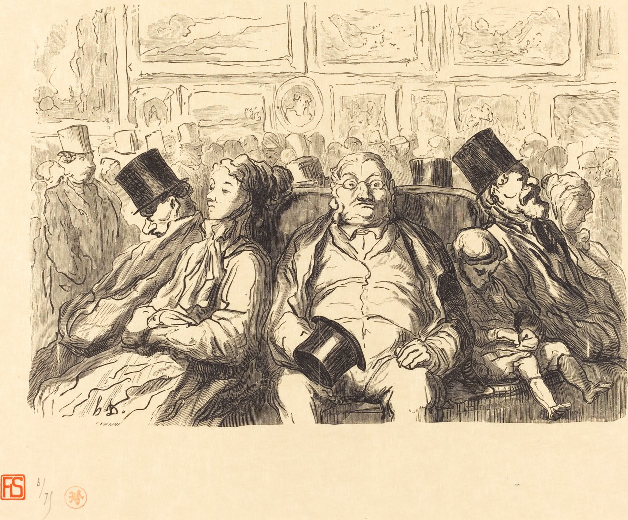Ausstellung der Schönen Künste - Im quadratischen Salon - Ein Moment der Ruhe von Etienne after Honoré Daumier