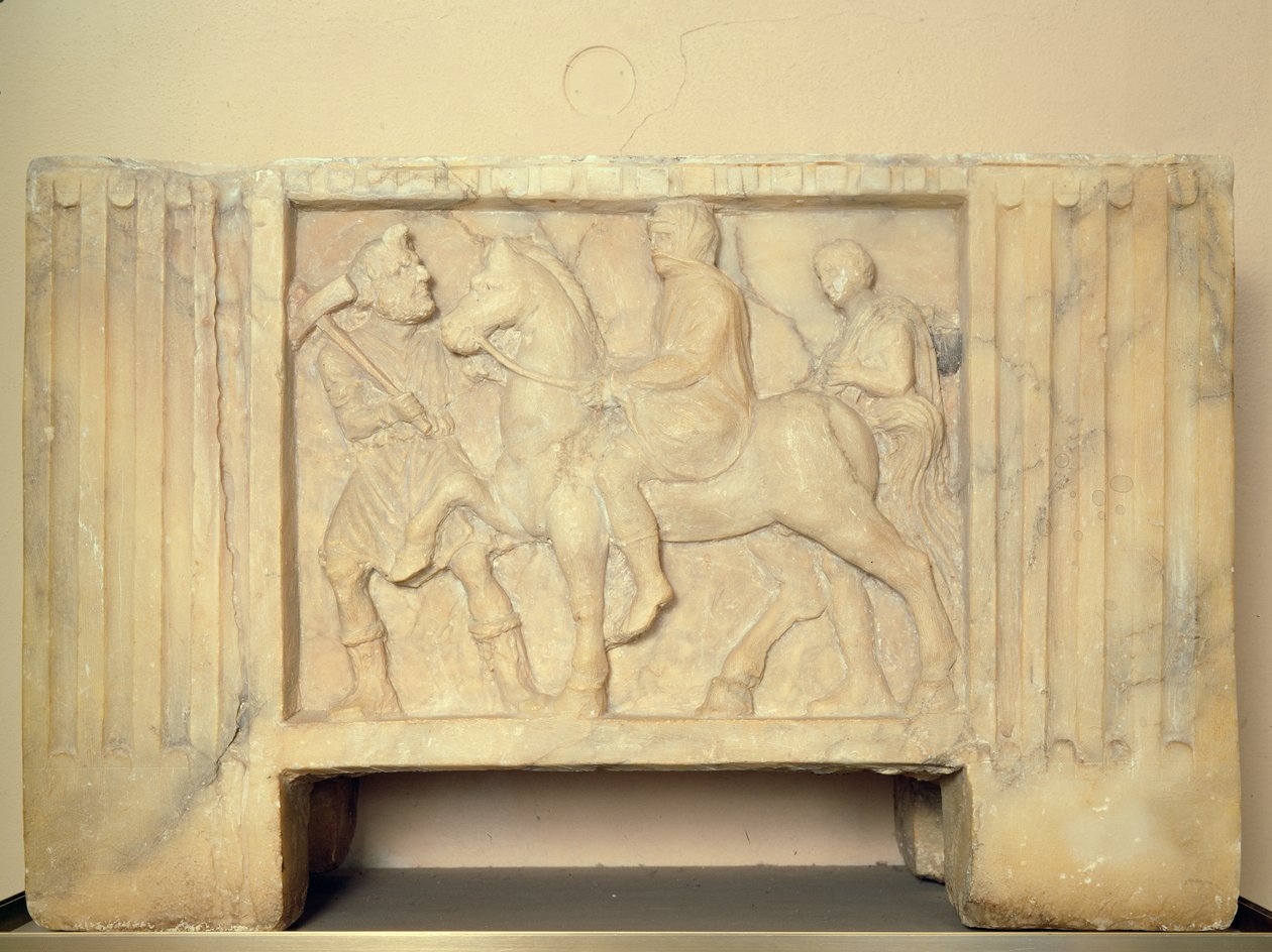 Alabasterurne mit dem Verstorbenen, der in die Unterwelt reitet, 9.-1. Jahrhundert v. Chr. von Etruscan