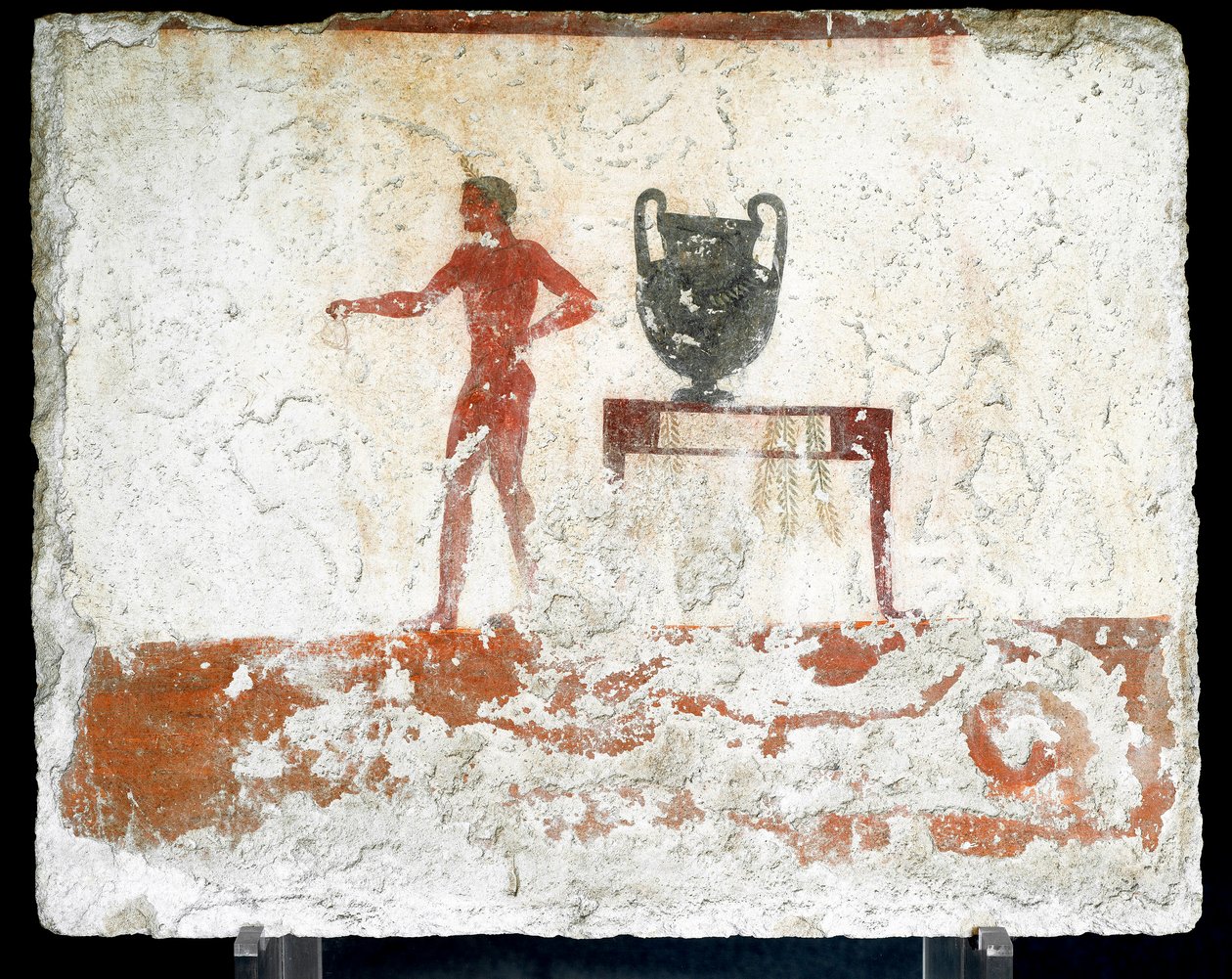 Etruskische Kunst: Ein junger nackter Ephebe neben einem Tisch mit einer Vase (Fresko aus dem Grab des Tauchers) von Etruscan