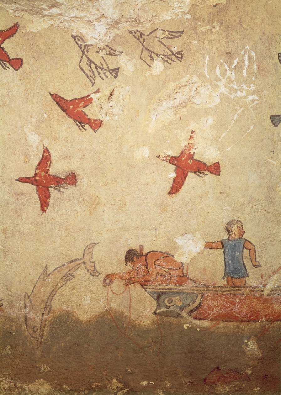 Fischerboot, aus dem Grab der Jagd und Fischerei, um 520-10 v. Chr. von Etruscan