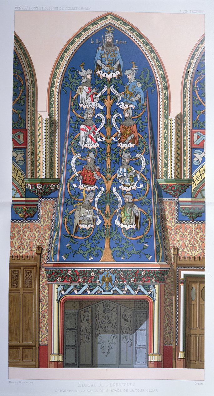 Dekoratives Schema mit König Arthur und den Rittern der Tafelrunde, für einen Kamin im Cesar-Turm im Schloss Pierrefonds, Frankreich von Eugene Emmanuel Viollet le Duc