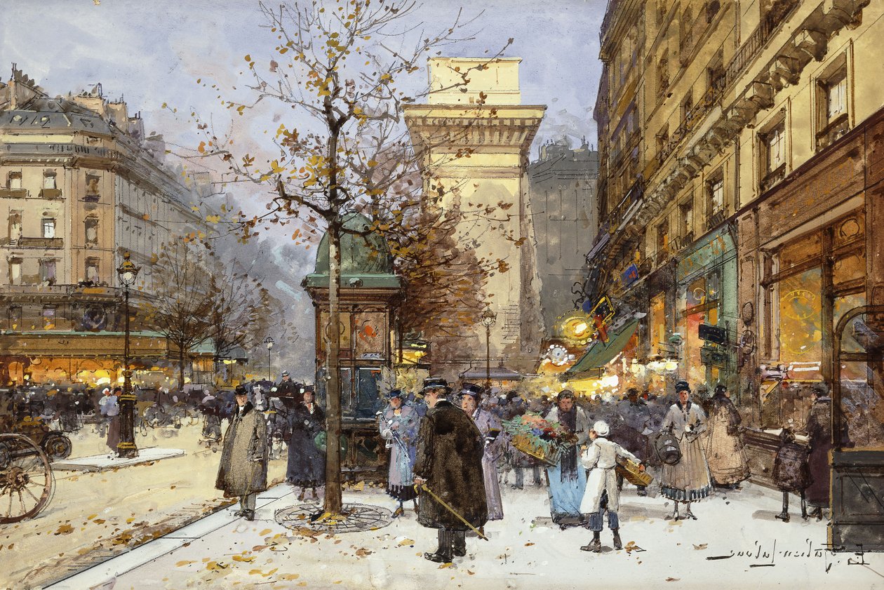 Figuren auf dem Boulevard St. Denis in der Dämmerung von Eugene Galien Laloue