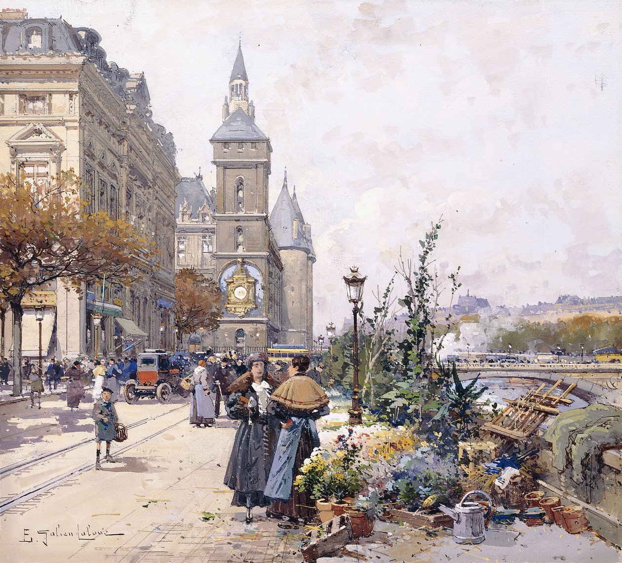 Le Quai aux Fleurs und Hotel von Eugene Galien Laloue