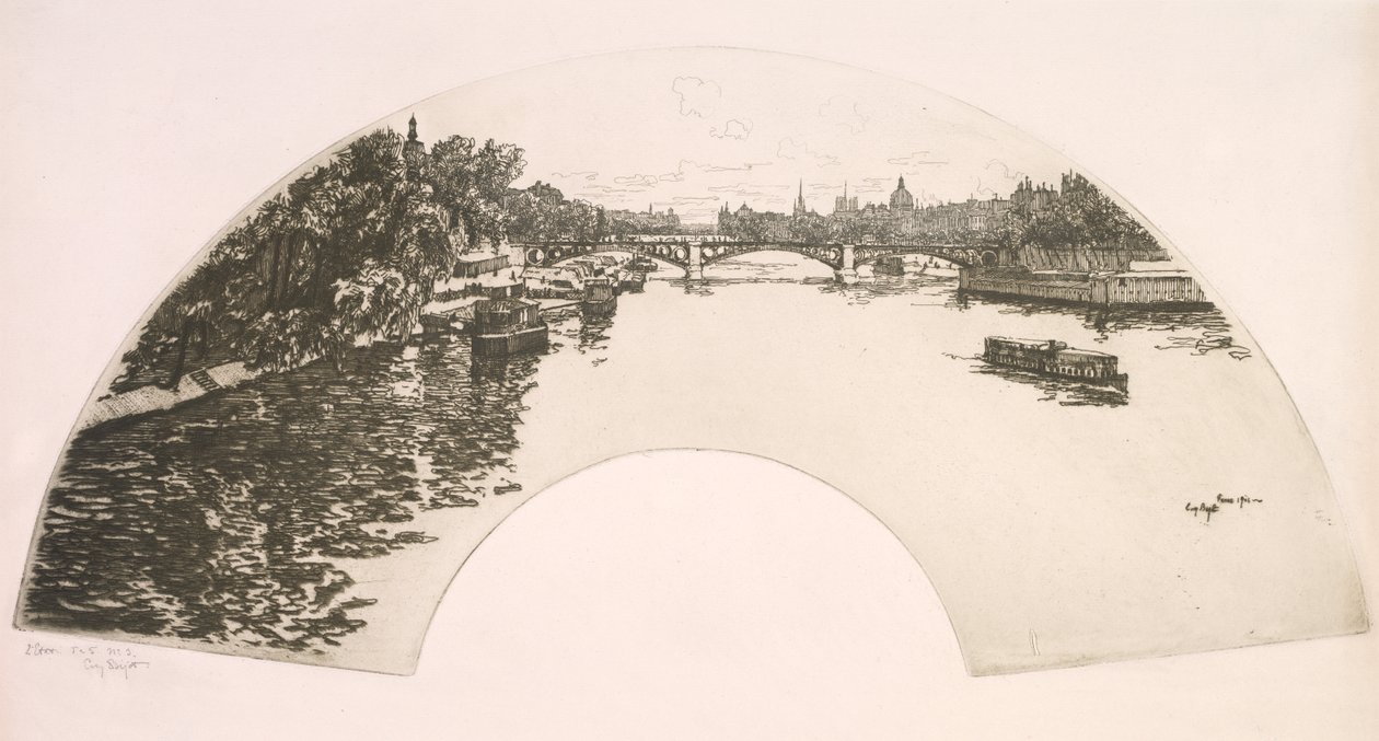 Fächer, Die Seine vom Pont Royal gesehen von Eugene Bejot
