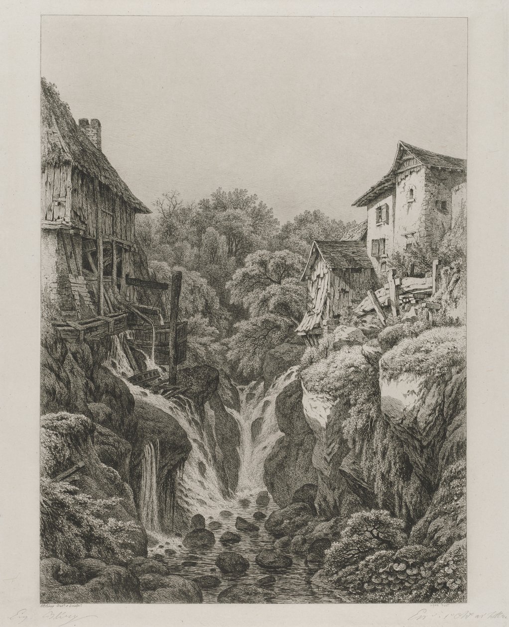 Die Mühle und der Wasserfall von Grésy bei Aix-les-Bains von Eugene Bléry