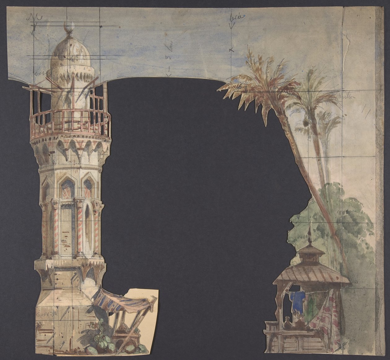 Bühnenbildentwurf an der Opéra, Paris, 1830-90 von Eugene Ciceri