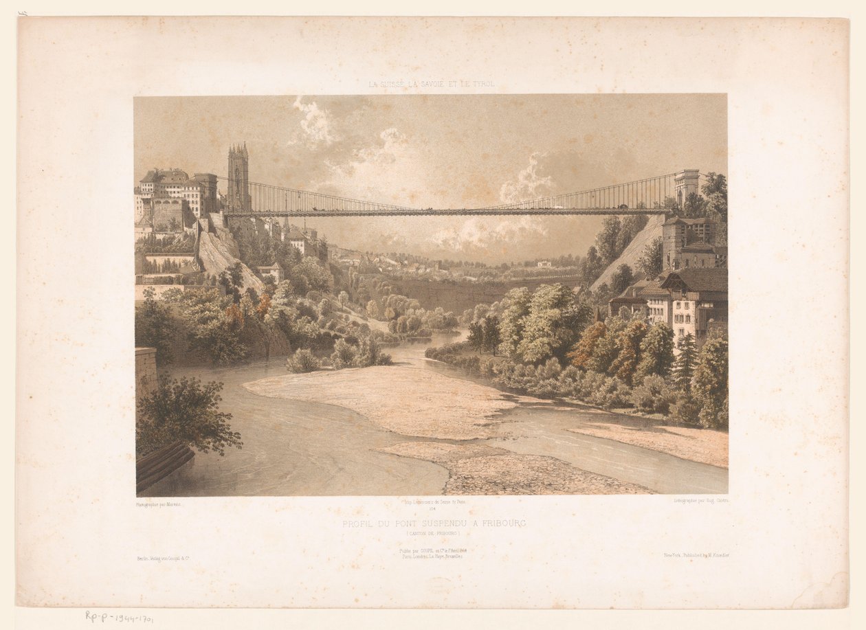 Ansicht der Hängebrücke über die Sarine in Fribourg von Eugene Ciceri
