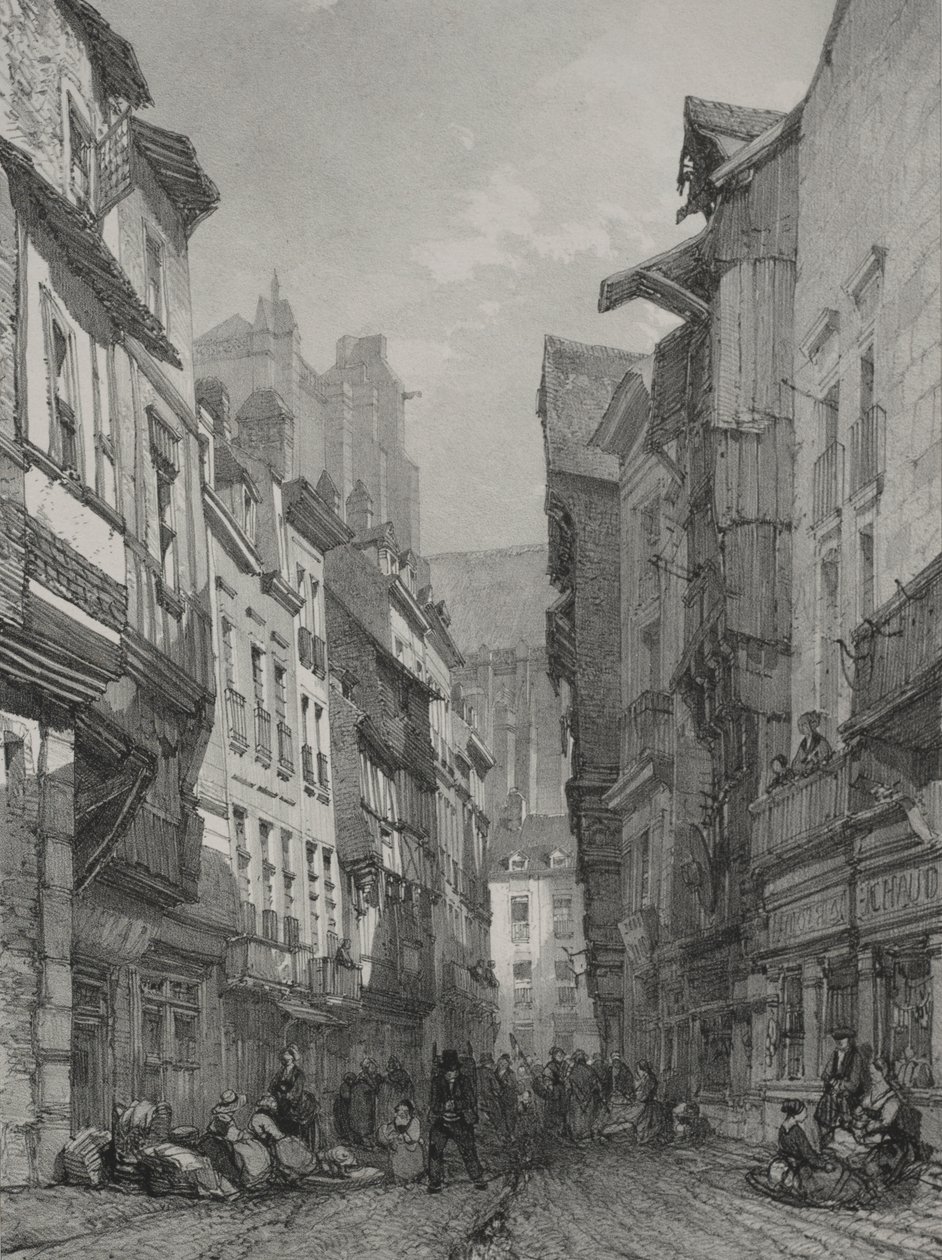 Malerische und romantische Reisen im alten Frankreich. Bretagne: Große alte Straße in Nantes von Eugene Ciceri